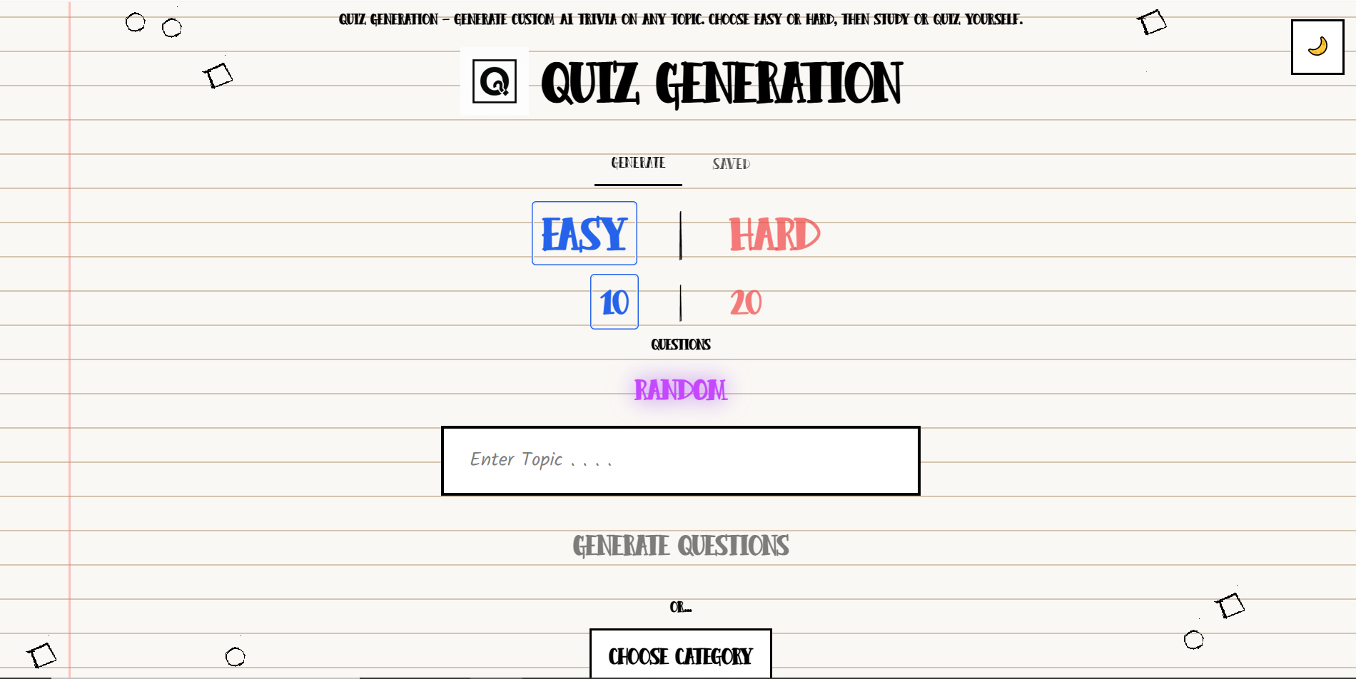 Quiz Generation - Main product screenshot demonstrating key features and user interface