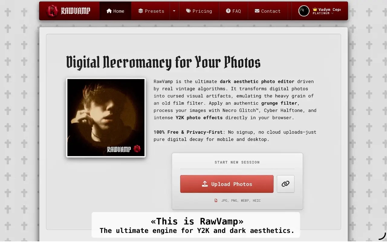 RawVamp: Glitch Art & Y2K Photo Effects - Screenshot 5 showing product features and functionality