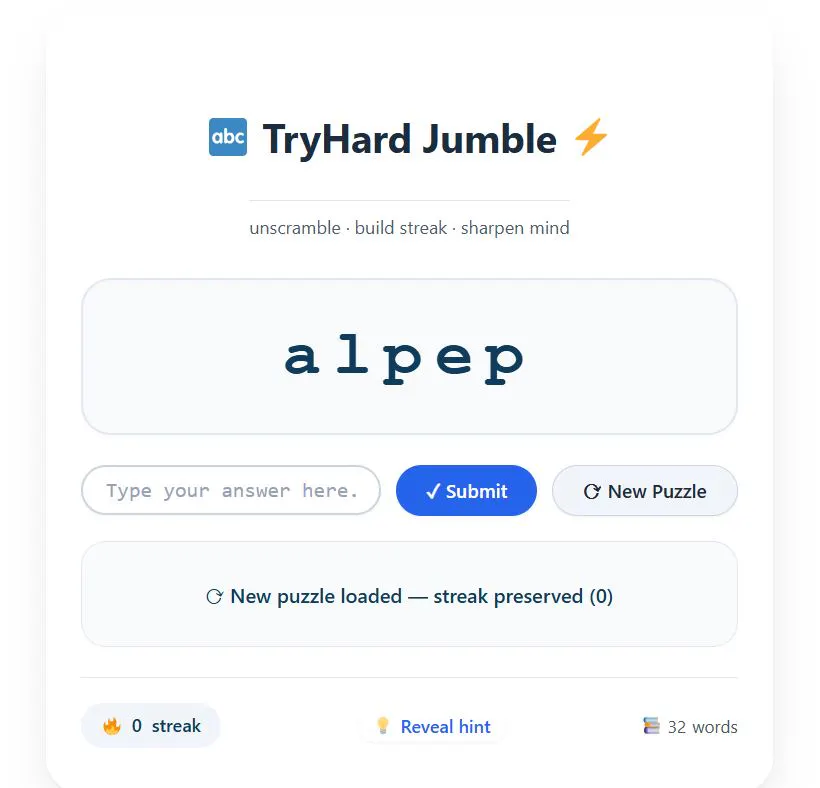 TryHard Jumble Solver のプロダクトバナー