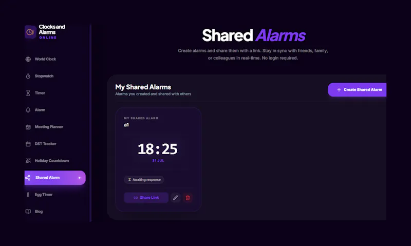 Free clocks, timers & shared alarms. screenshot 2