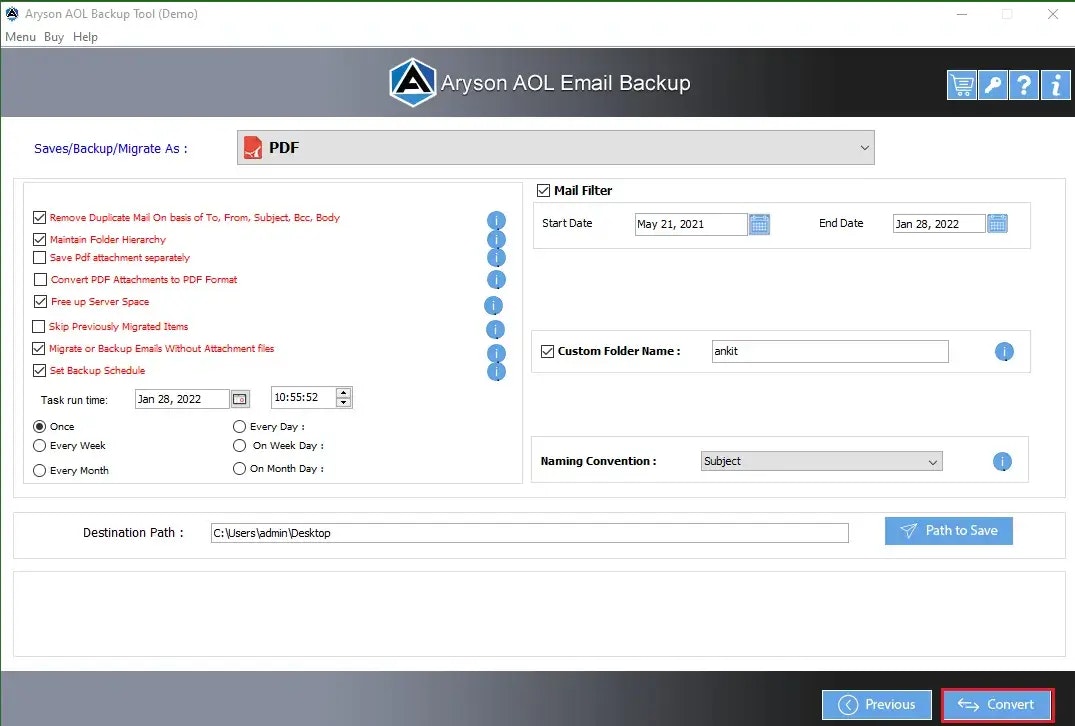 AOL yedekleme aracı - Ekler dahil AOL postasını yedeklemek için optimum araç medya 5