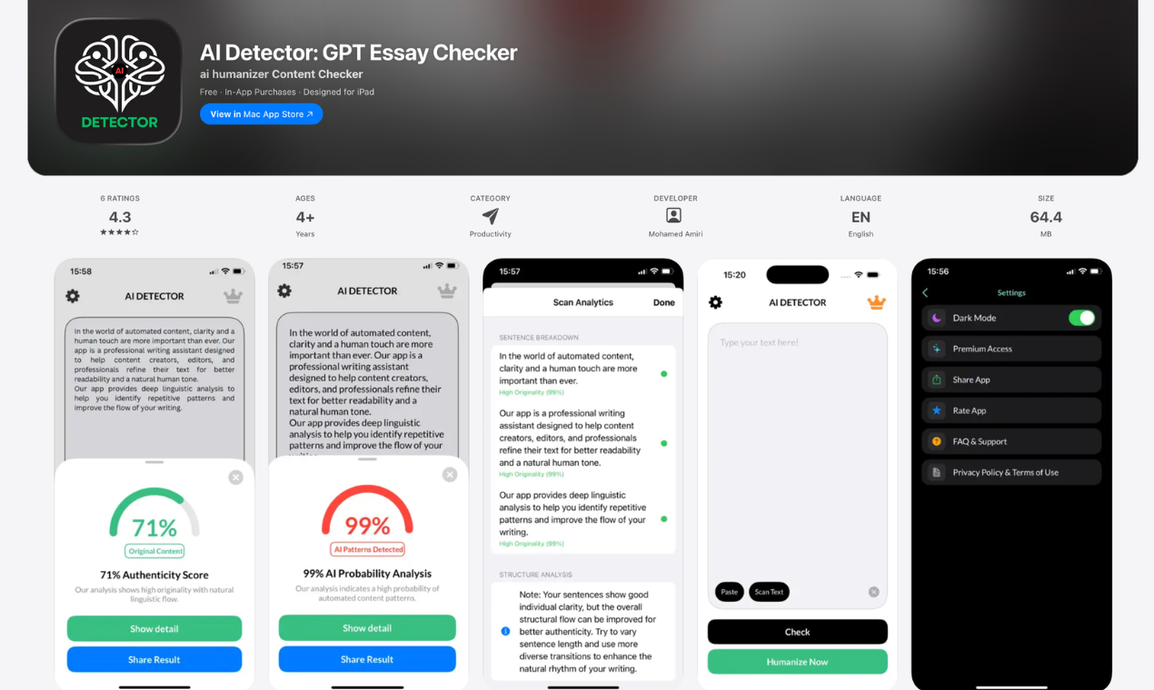 Humanly: AI Humanizer & BypassGPT - Main product screenshot demonstrating key features and user interface