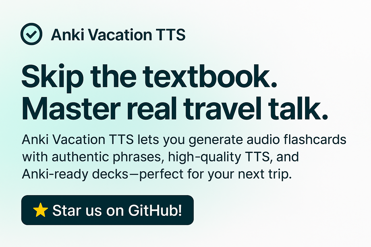 Média Anki Vacation TTS - Votre livre de voyage de voyage - Apprenez uniquement ce dont vous avez réellement besoin pour vos vacances à l'étranger. 1