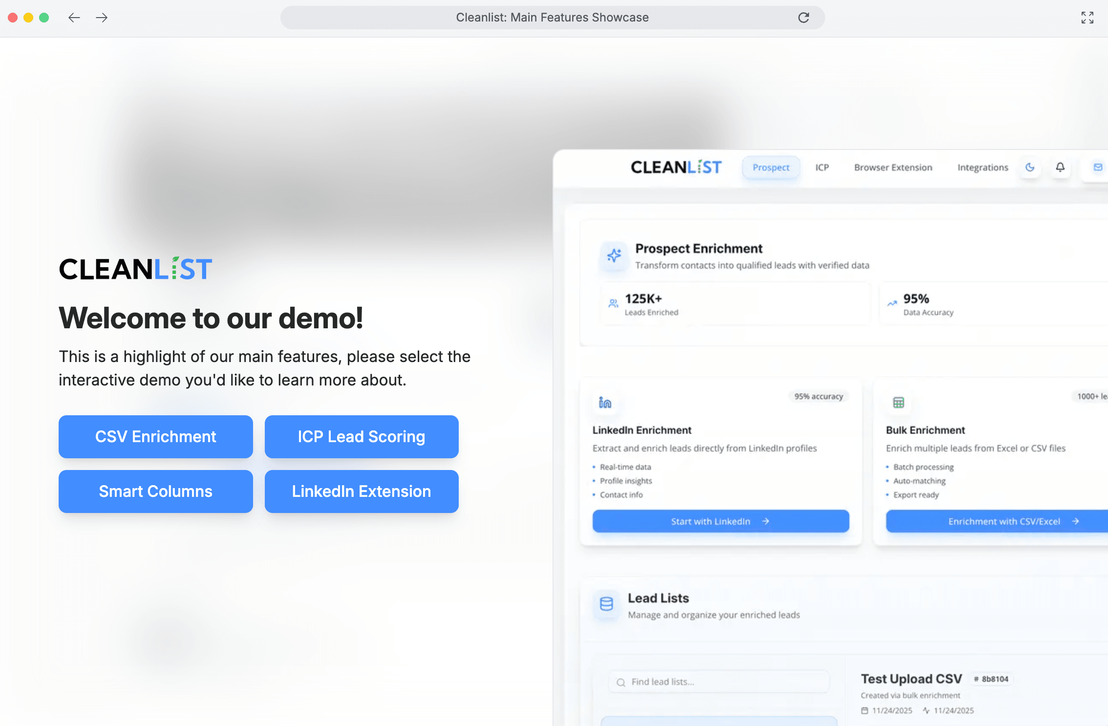 Cleanlist AI - Main product screenshot demonstrating key features and user interface