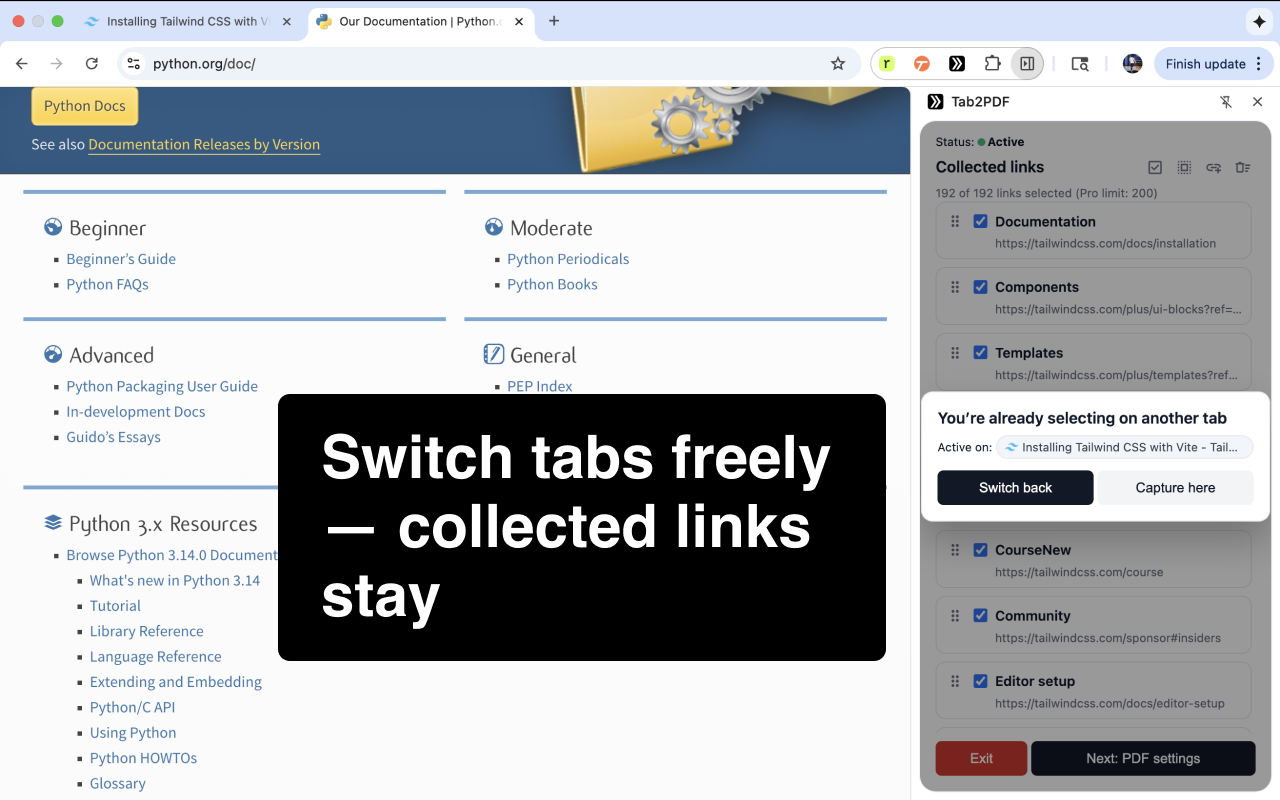 Tab2PDF — Hover. Collect. Download. Done - Screenshot 4 showing product features and functionality