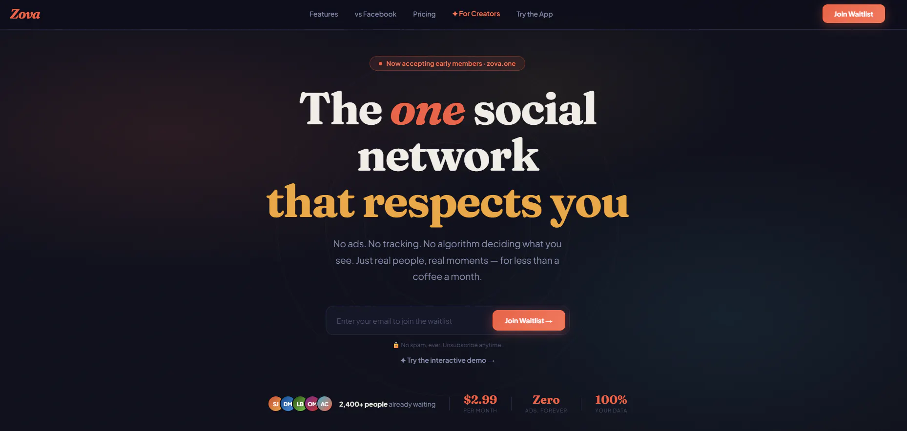 Zova.one product banner