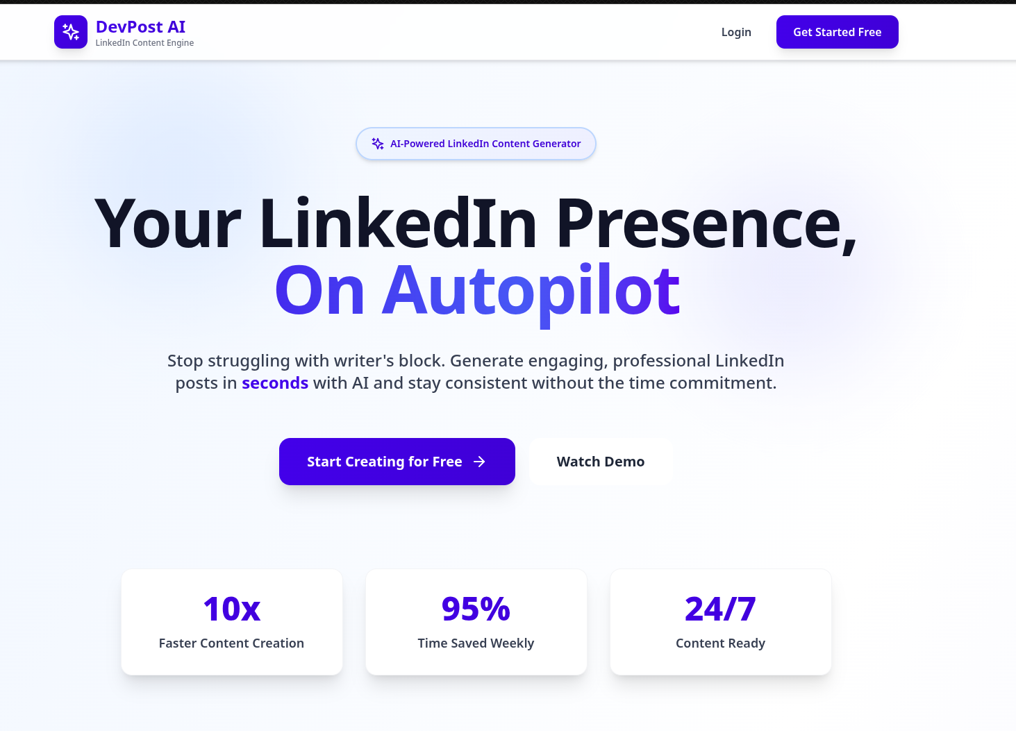 DevPost AI - Main product screenshot demonstrating key features and user interface