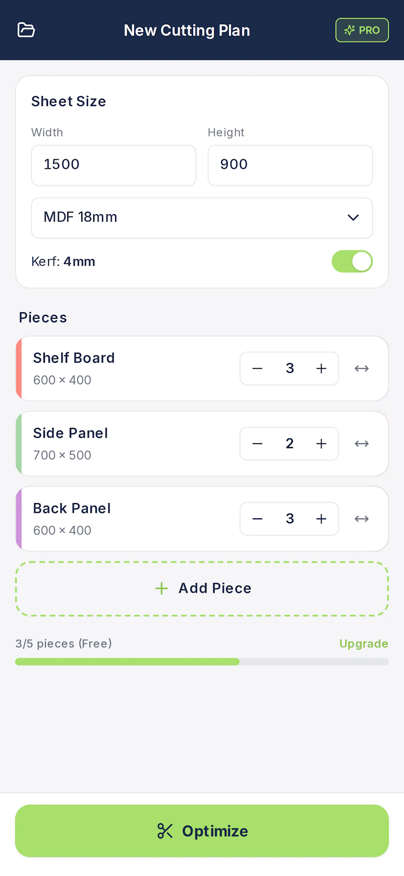Cutting Calculator - Optimize Panel Cuts screenshot 1