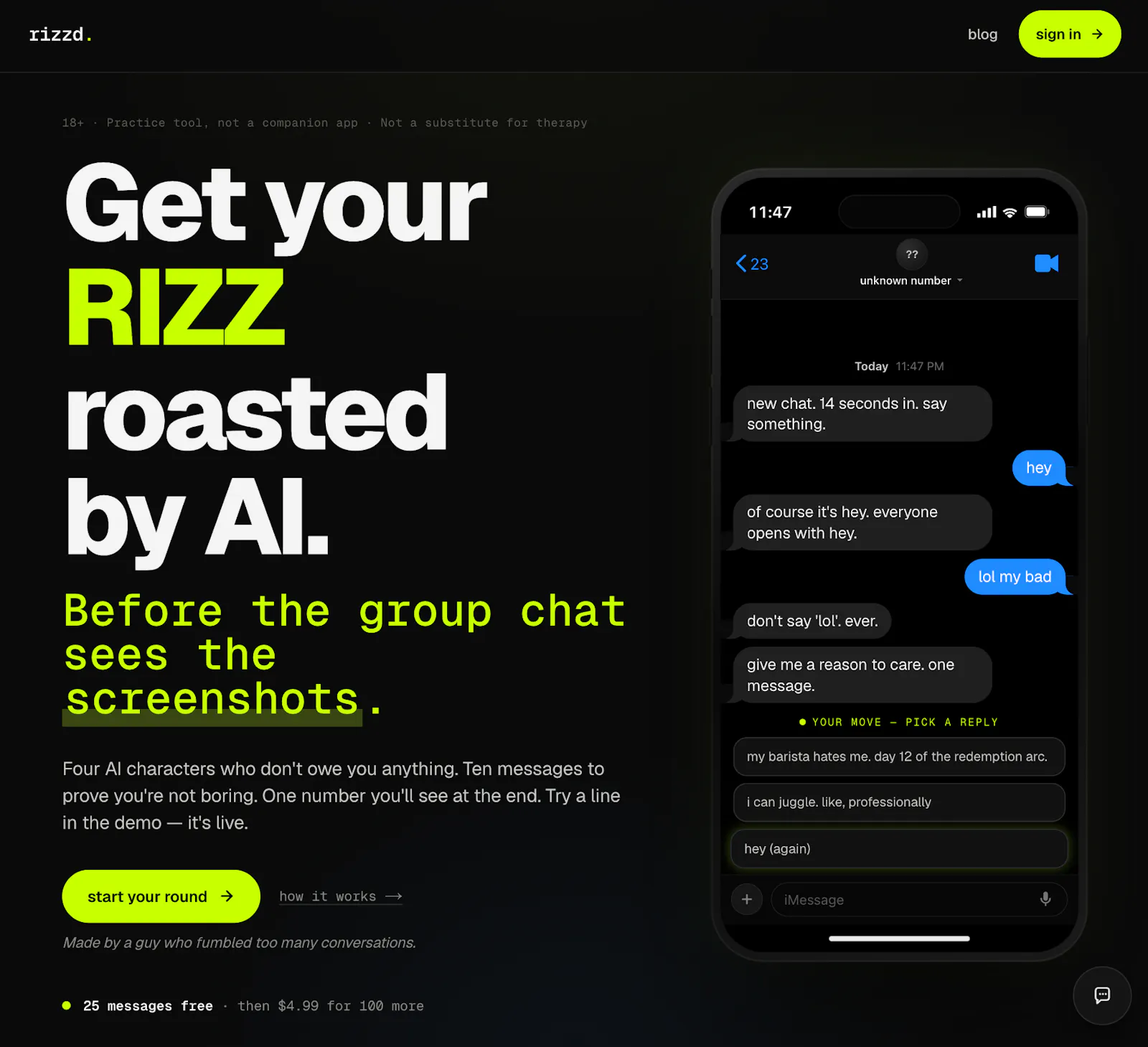rizzd — AI rizz training screenshot 2