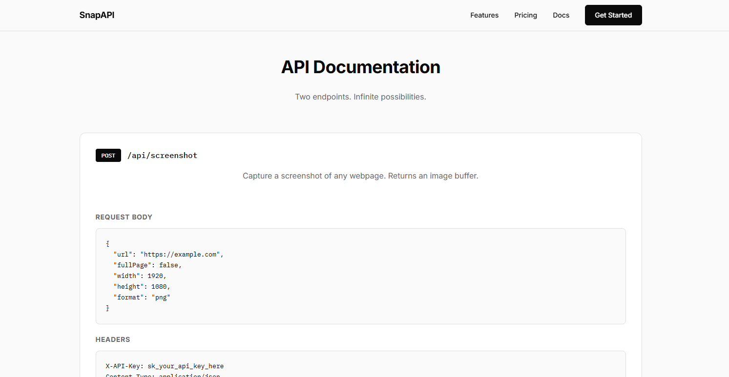 SnapAPI - Screenshot 4 showing product features and functionality