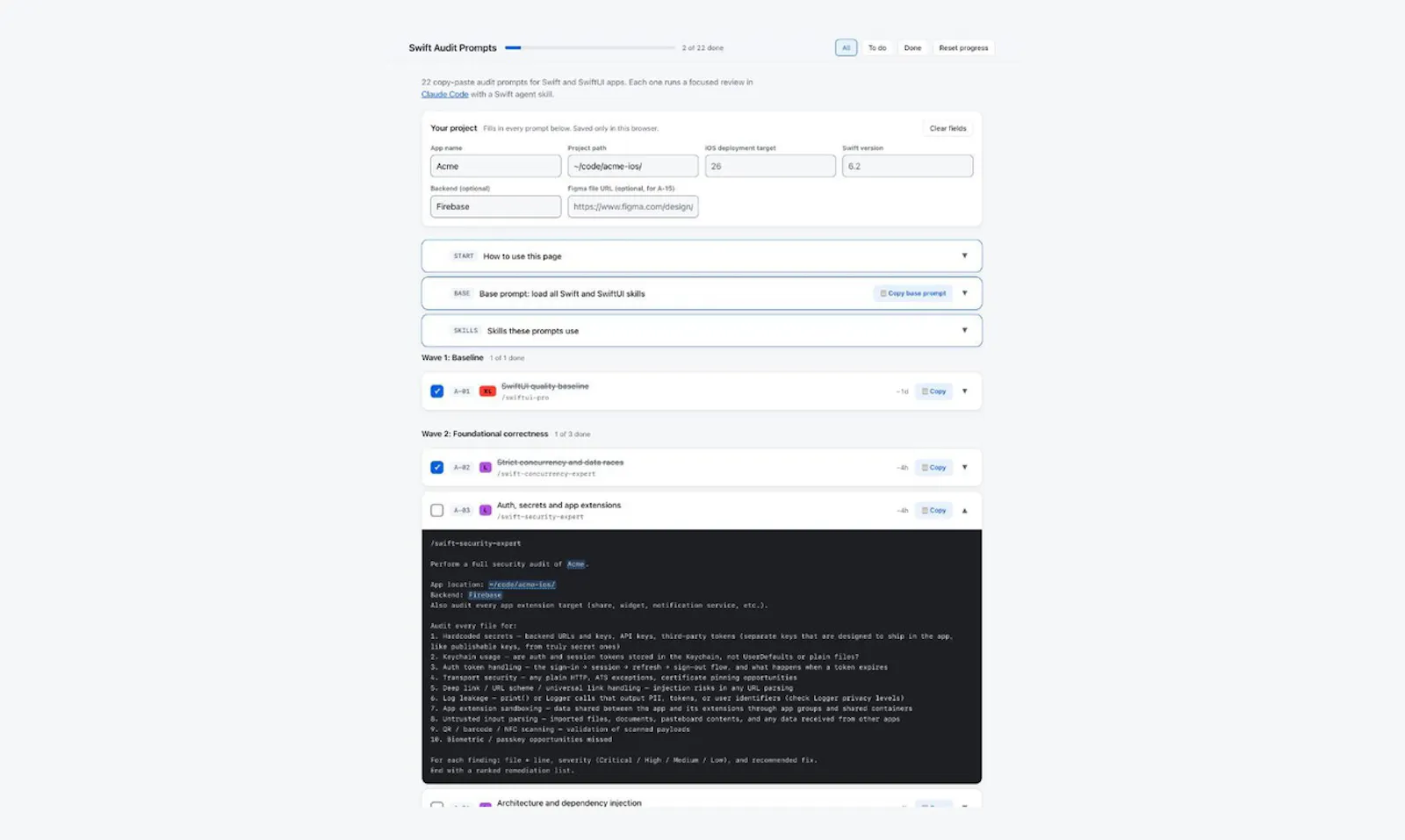 Swift Audit Prompts screenshot 3
