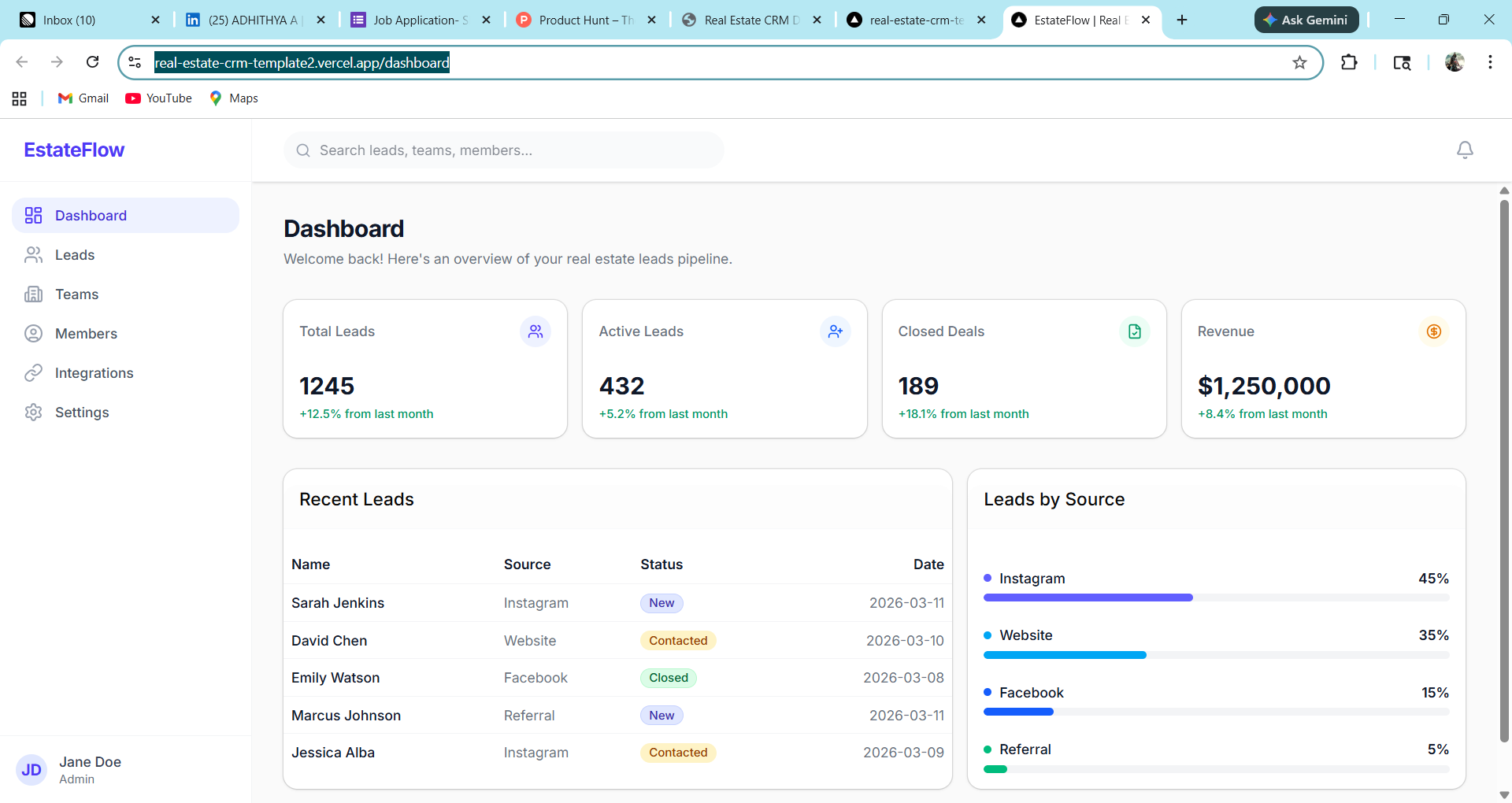 EstateFlow Dashboard UI gallery image