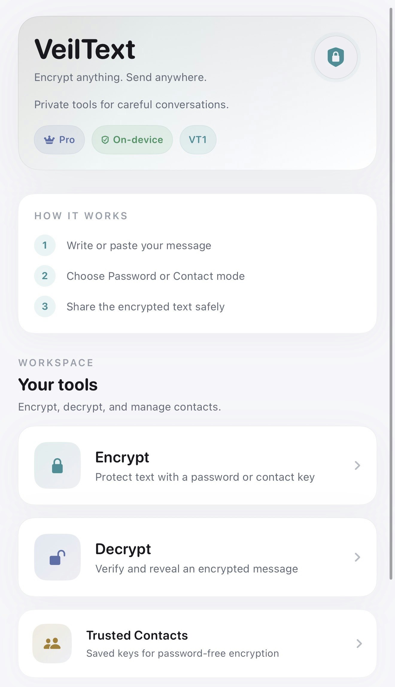 Veiltext Encrypt anything Send anywhere. gallery image