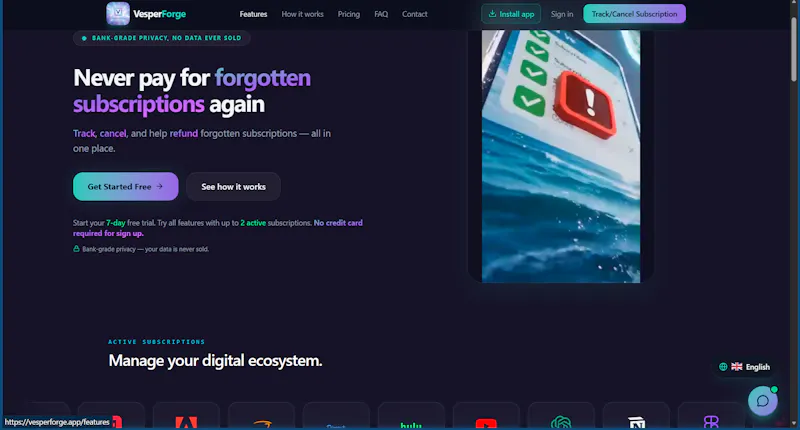 VesperForge Track, cancel subscriptions  screenshot 2