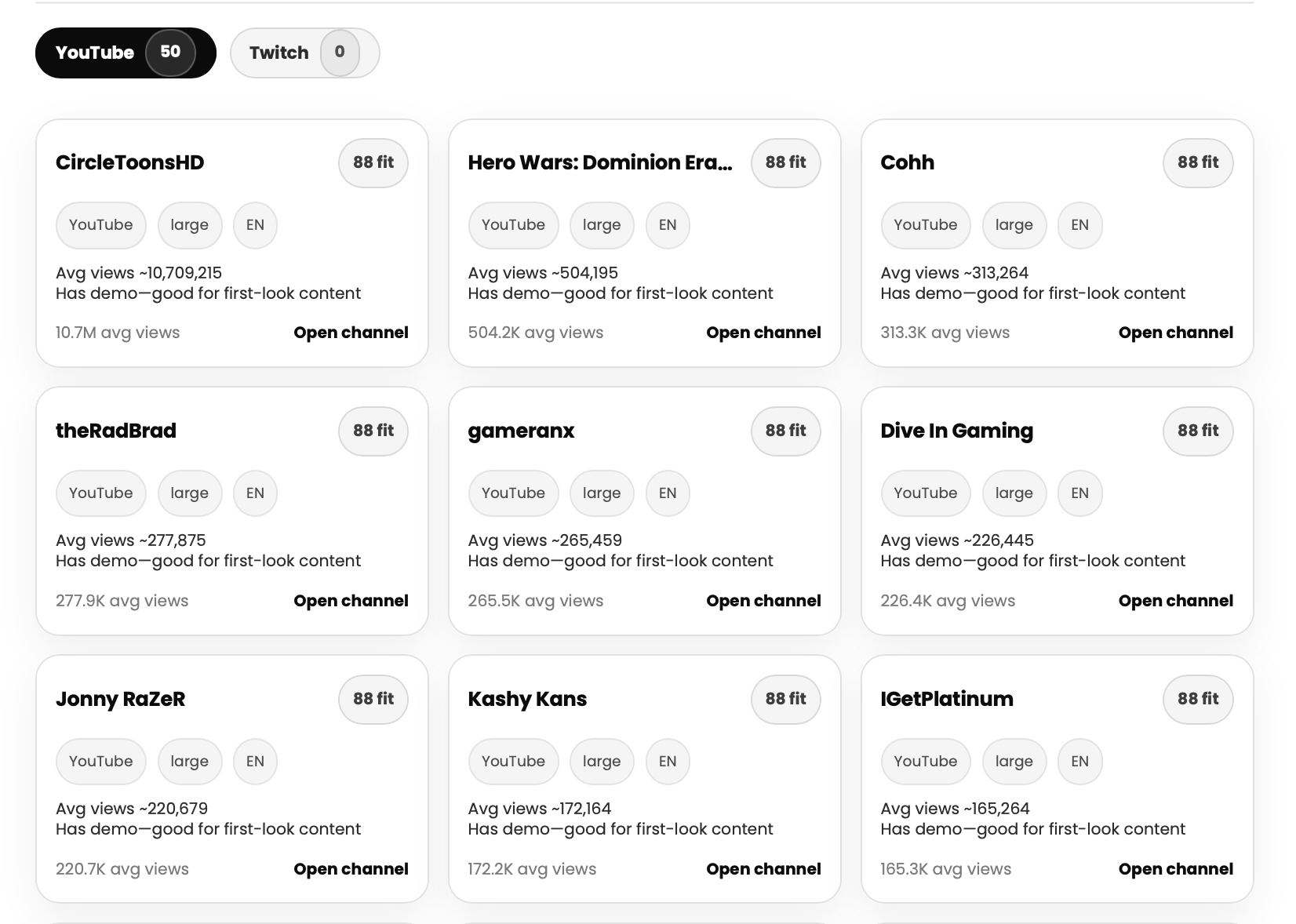 YouTube and Twitch Outreach - Screenshot 2 showing product features and functionality