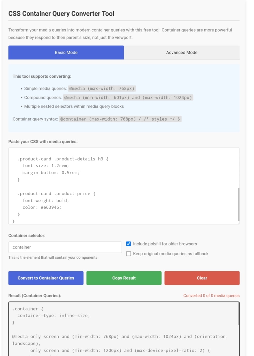 เครื่องมือแปลงเคียวรีคอนเทนเนอร์ CSS - CSS ที่เหมาะกับคอนเทนเนอร์ media 1