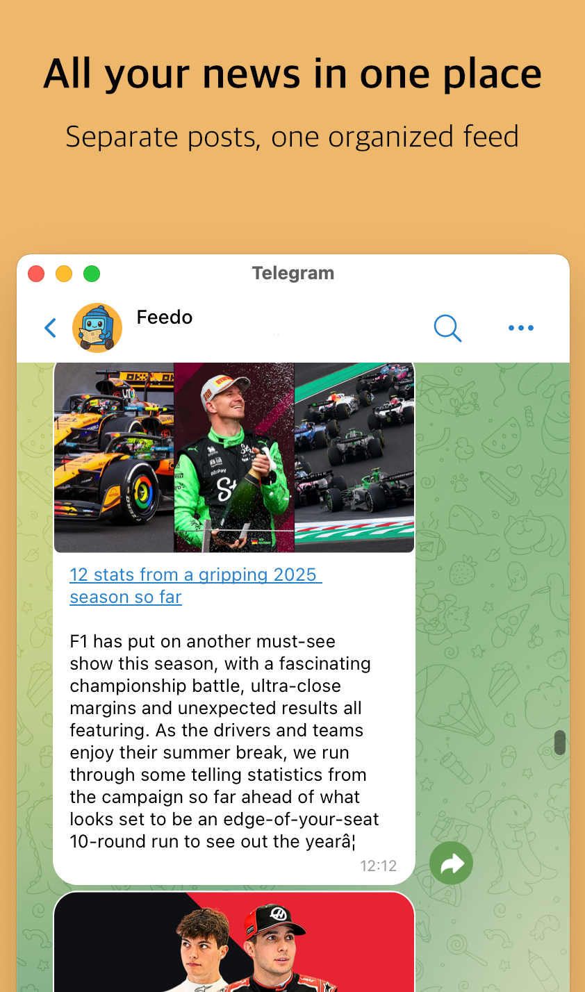 Feedo — Your news, delivered to Telegram gallery image