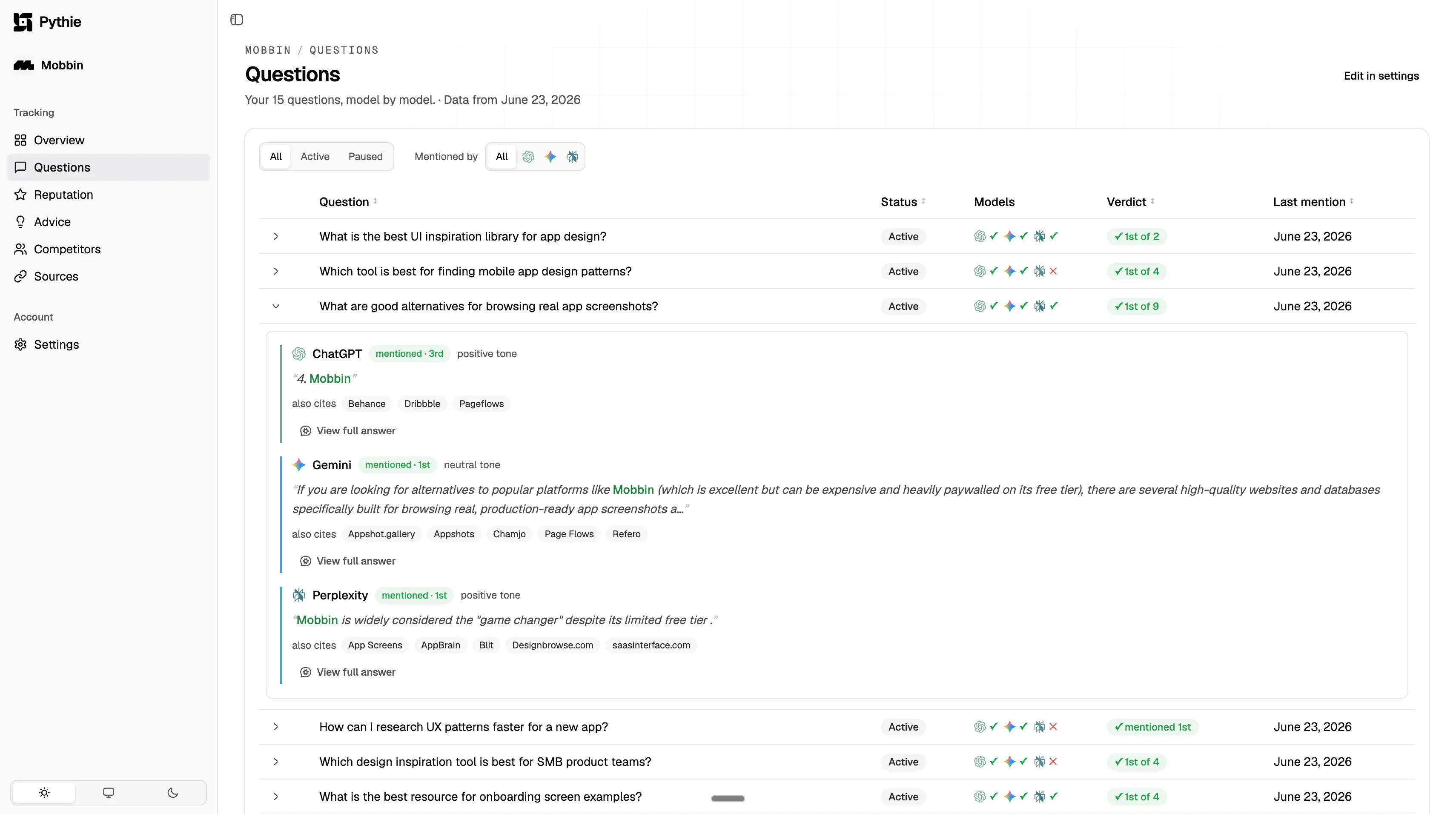 Pythie -  Know if ChatGPT recommends you gallery image