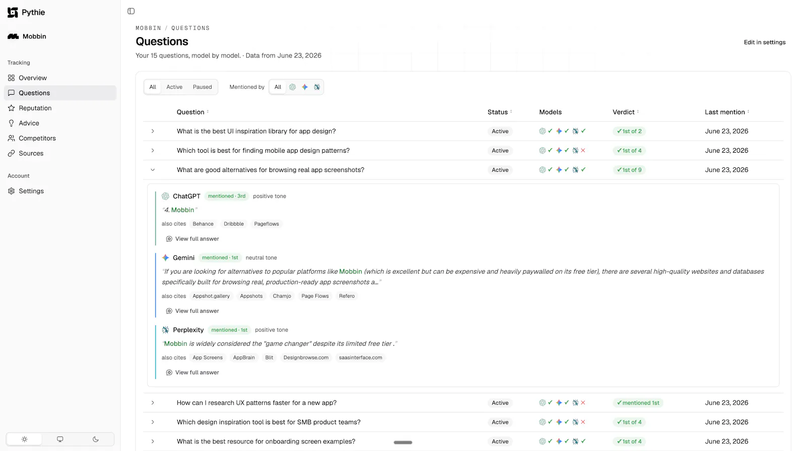 Pythie -  Know if ChatGPT recommends you screenshot 4