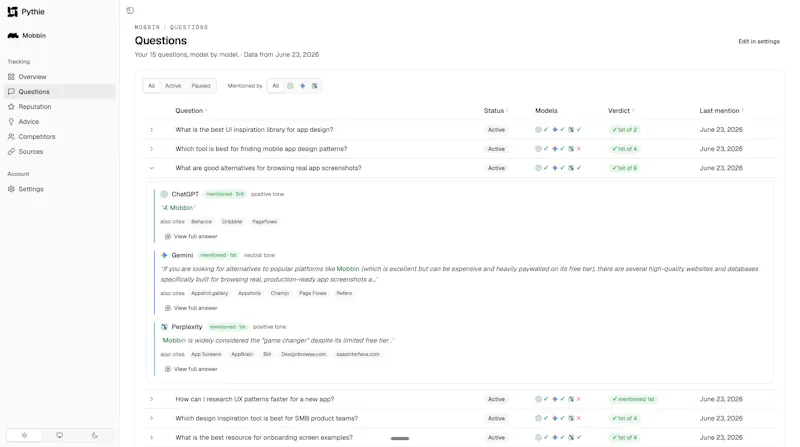 Pythie -  Know if ChatGPT recommends you screenshot 4