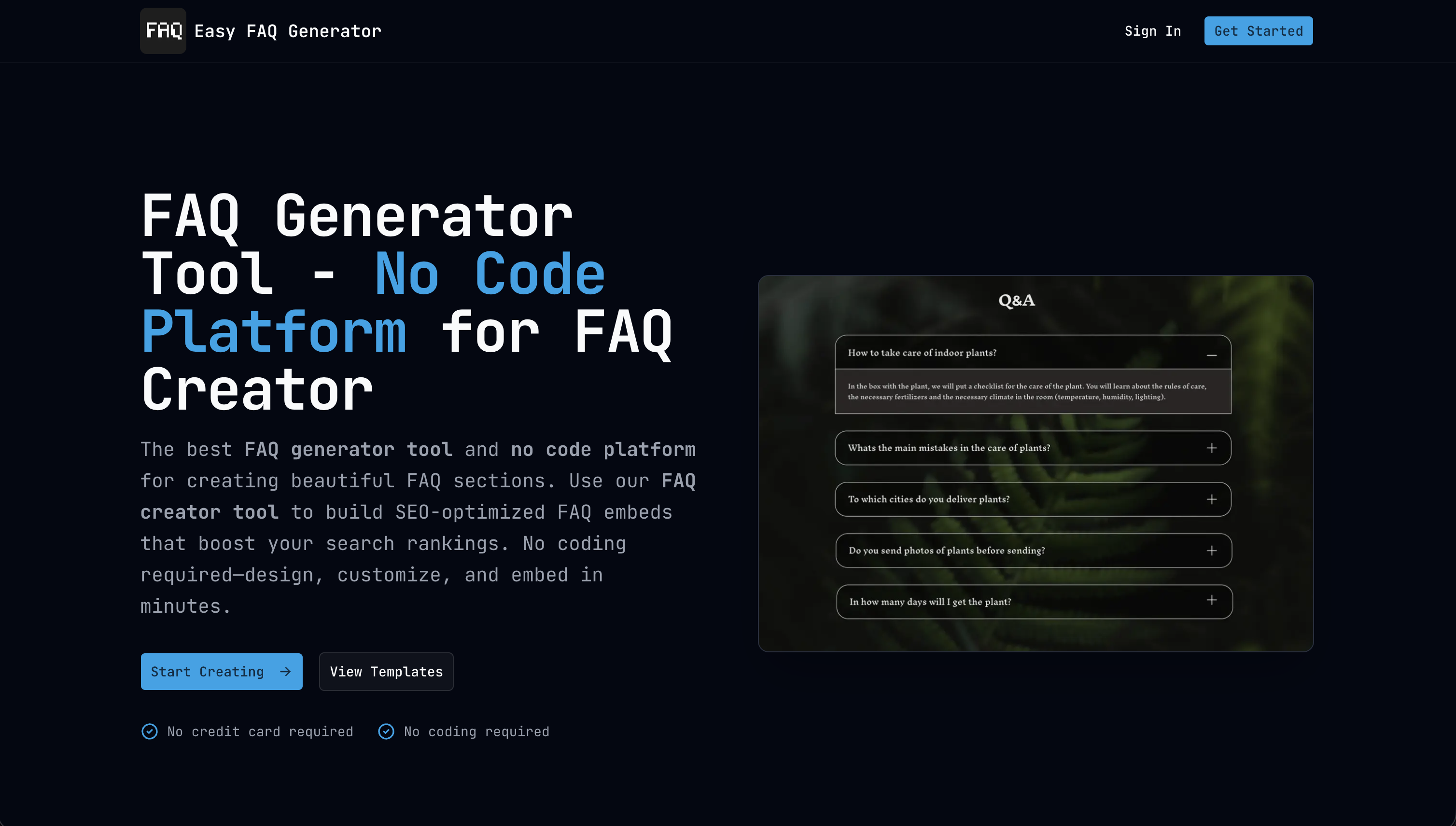Easy FAQ Generator - Main product screenshot demonstrating key features and user interface