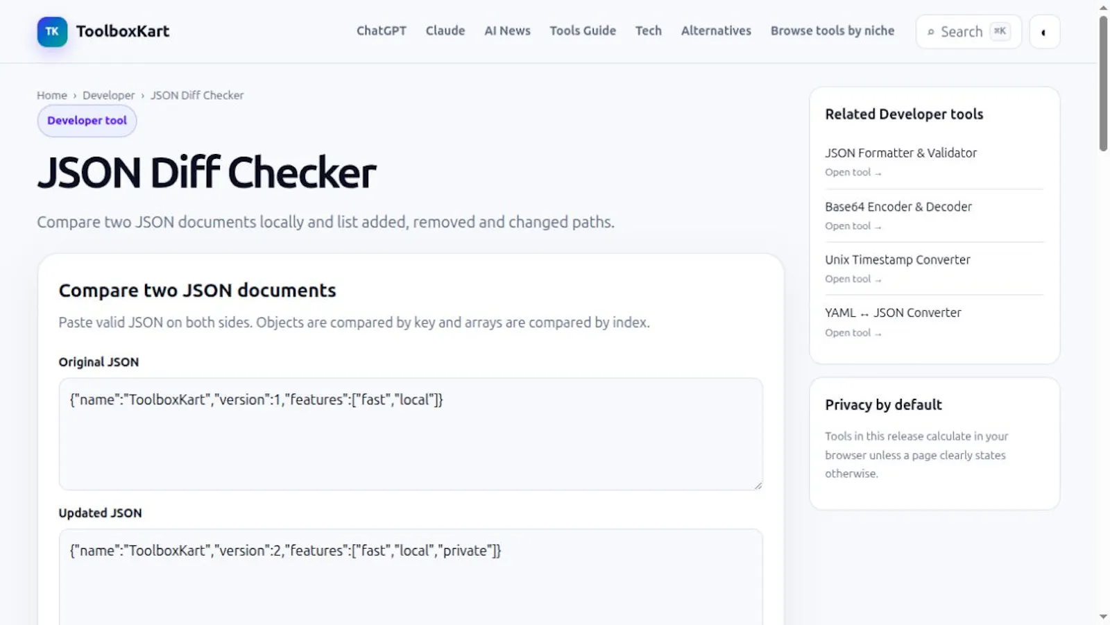 JSON Diff Checker screenshot 1
