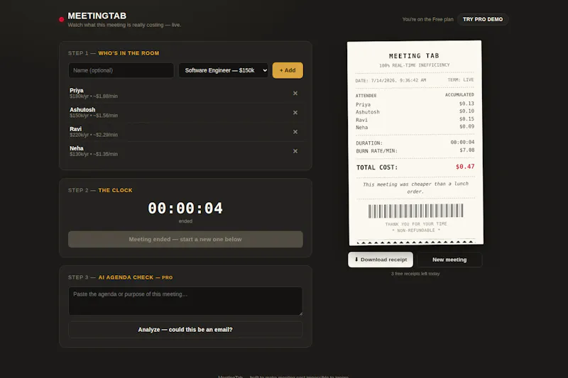 MeetingTab —  findOut meeting costs screenshot 3