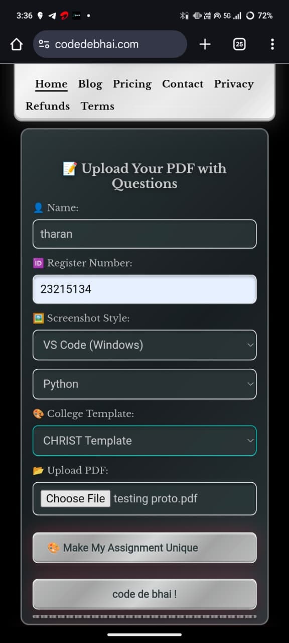 CodeDeBhai – AI Assignment Solver  - Screenshot 3 showing product features and functionality