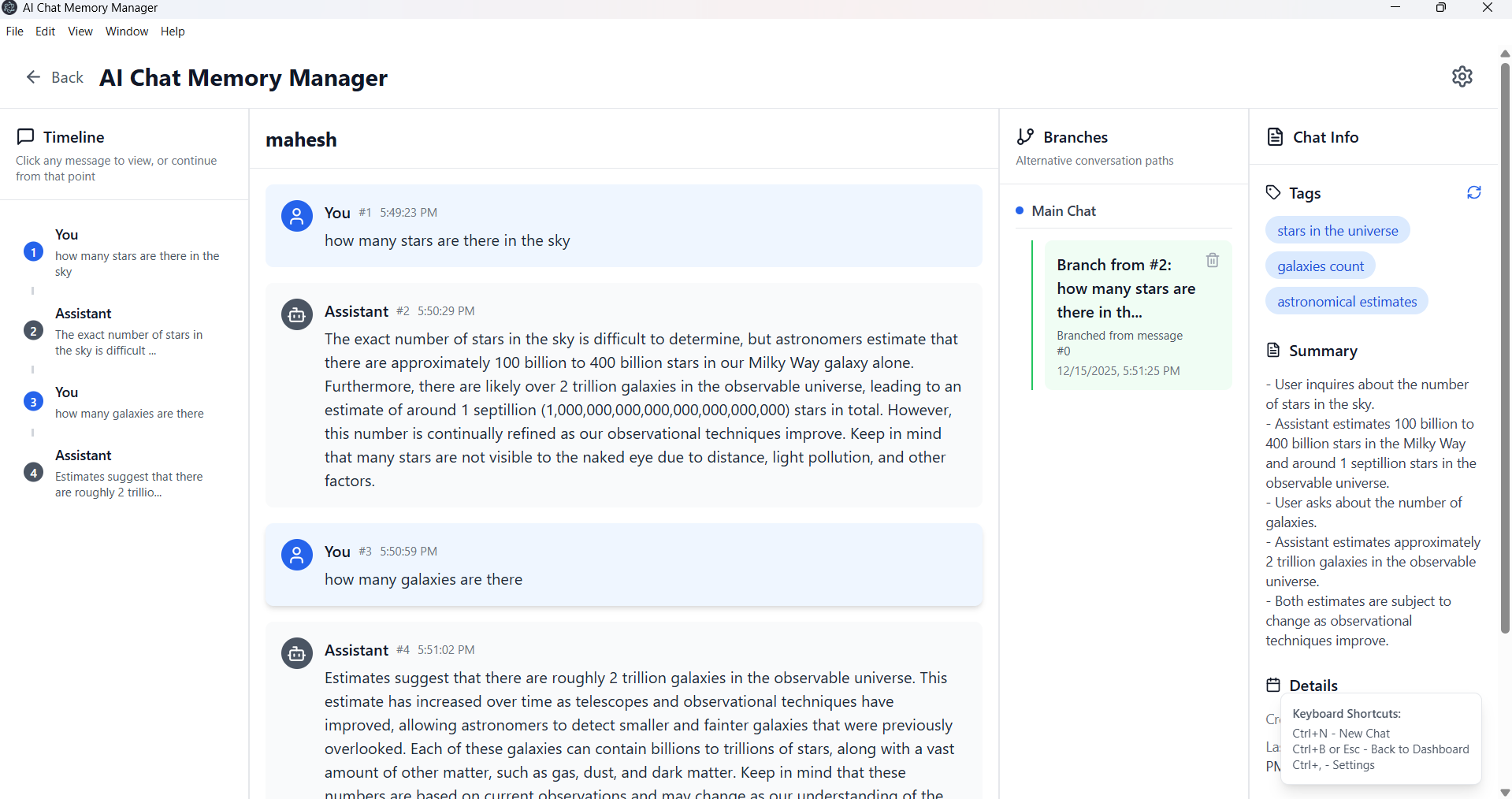 Chat Memory Manager - Main product screenshot demonstrating key features and user interface