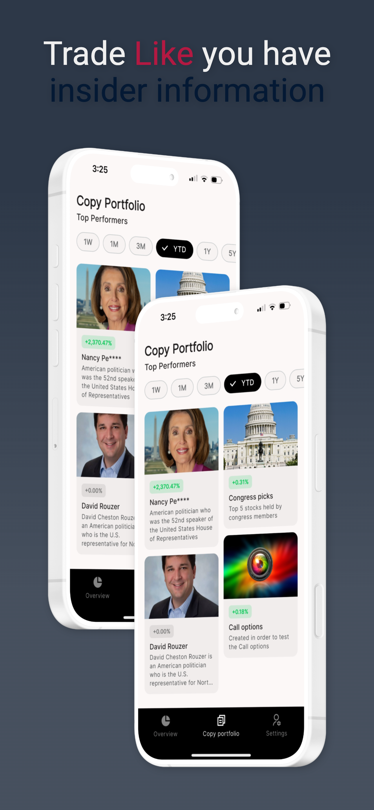 InsiderWave Congress Stock Trade Tracker - Main product screenshot demonstrating key features and user interface