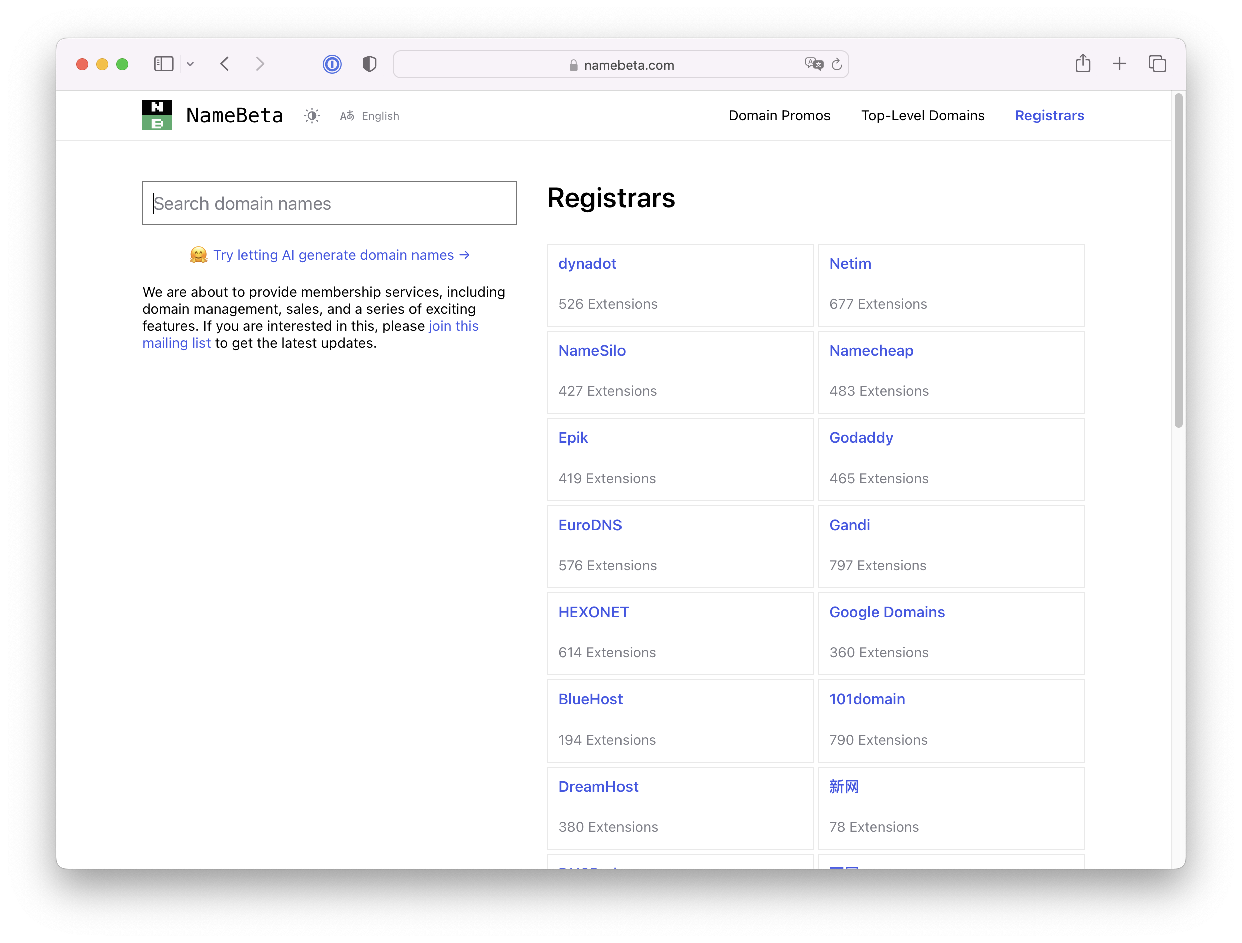 Mídia 6 de Namebeta - Encontrar o domínio simplificado com sugestões de IA