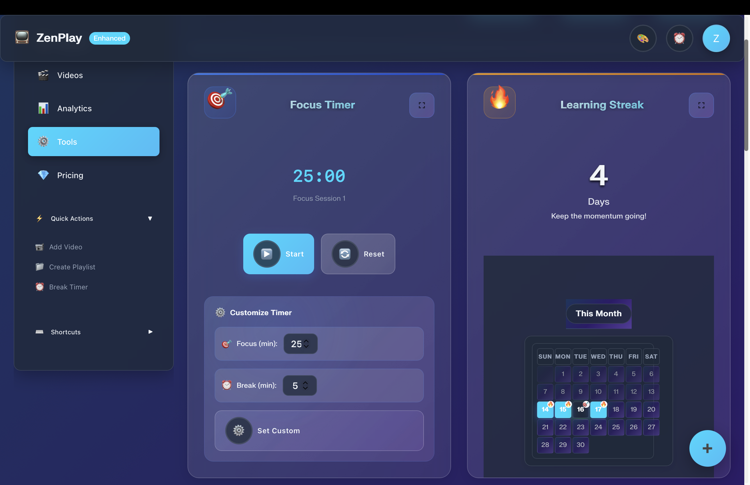 Zenplay - Gürültü olmadan youtube, artı verimlilik araçları ve yapay zeka medya 4