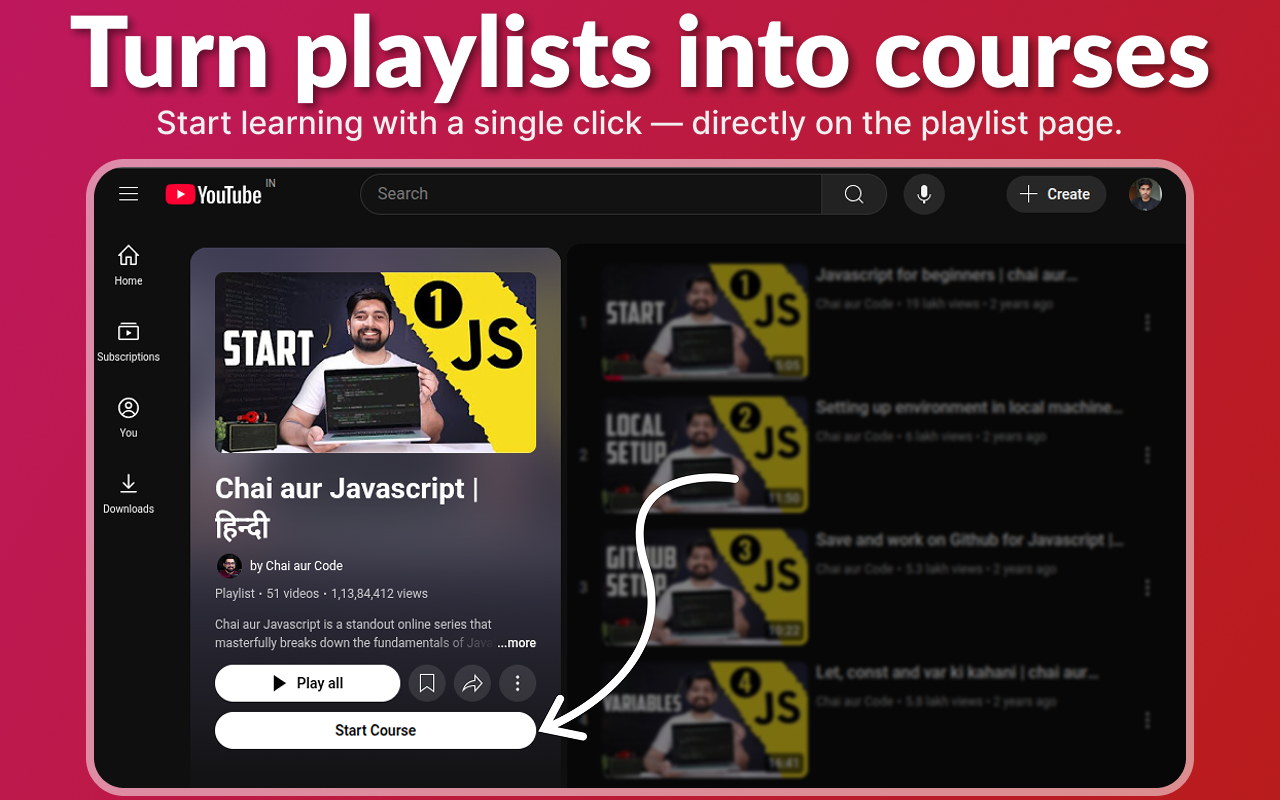 TrackMycourse - YouTube प्लेलिस्ट ट्रैकर - YouTube प्लेलिस्ट को प्रगति और चेकबॉक्स के साथ पाठ्यक्रम में बदल दें मीडिया 2