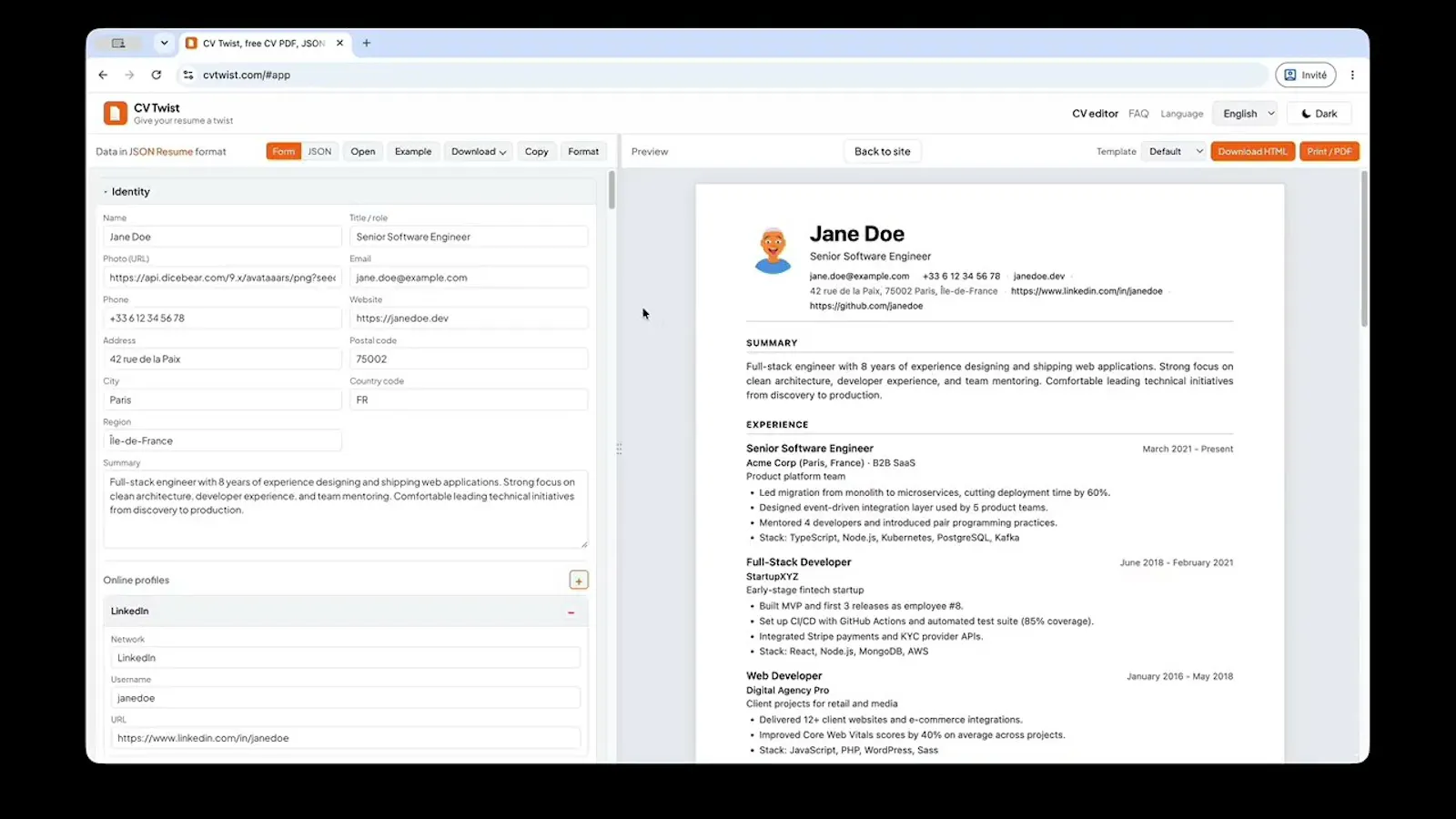 CV Twist screenshot 1 (video preview)