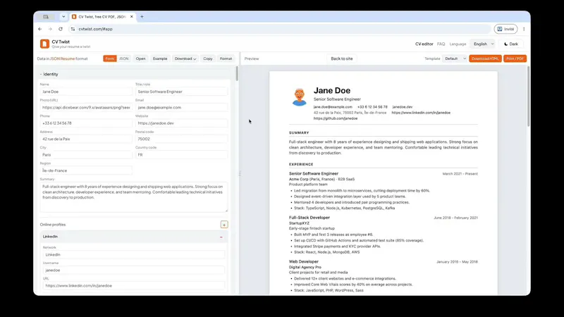 CV Twist screenshot 1 (video preview)