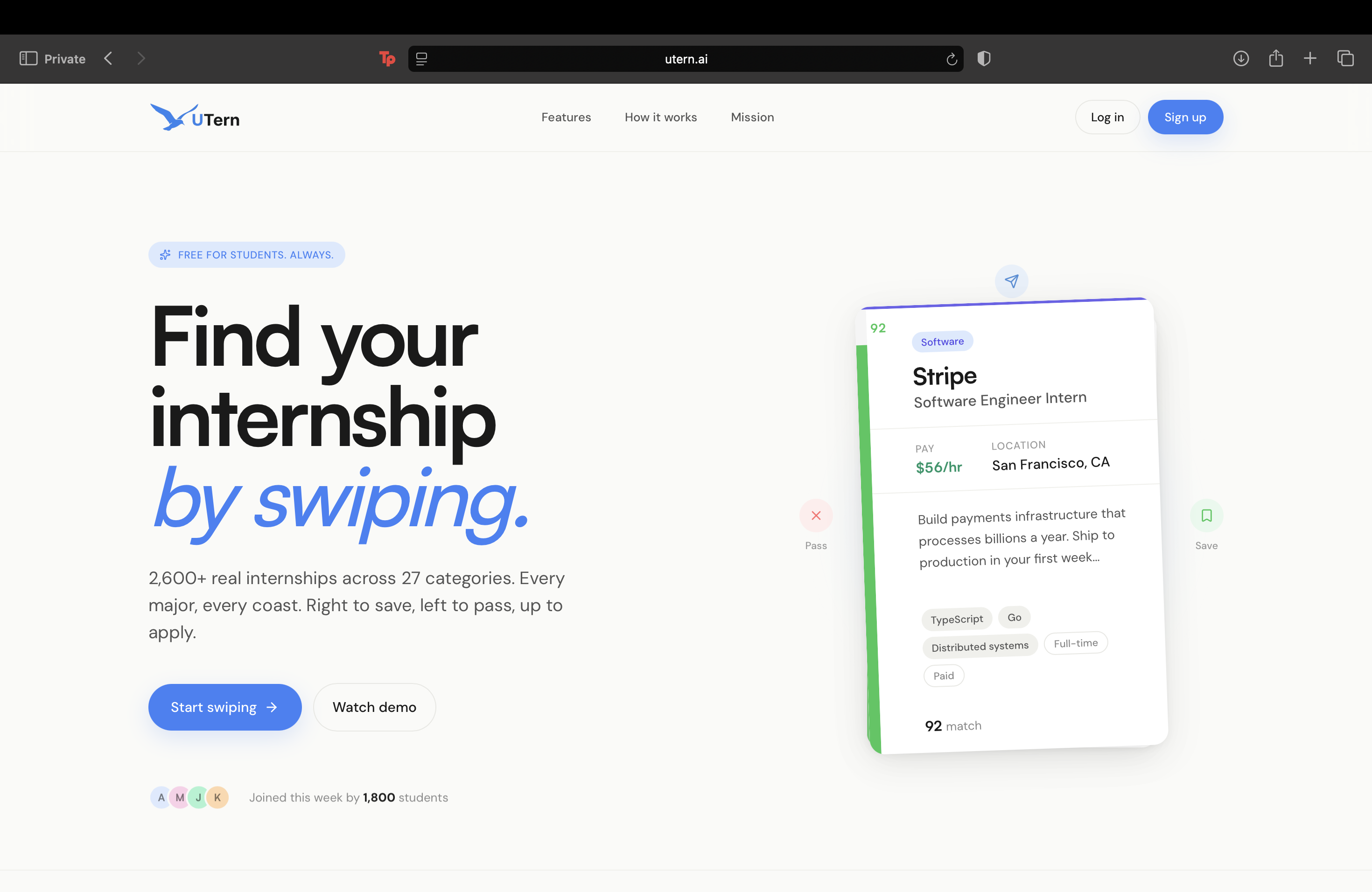 UTern — Swipe for Internships gallery image