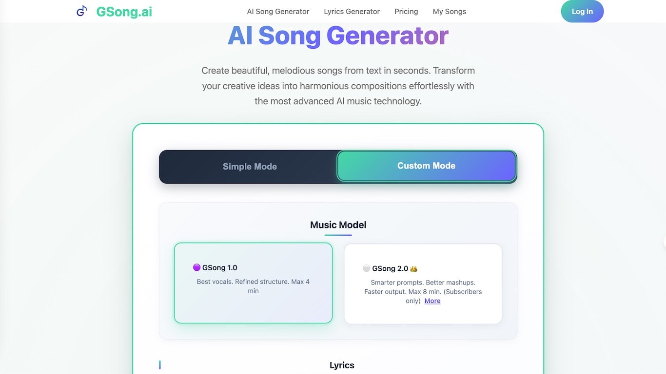 G Song AI - สร้างเพลงที่ไพเราะและไพเราะจากข้อความในไม่กี่วินาที media 1
