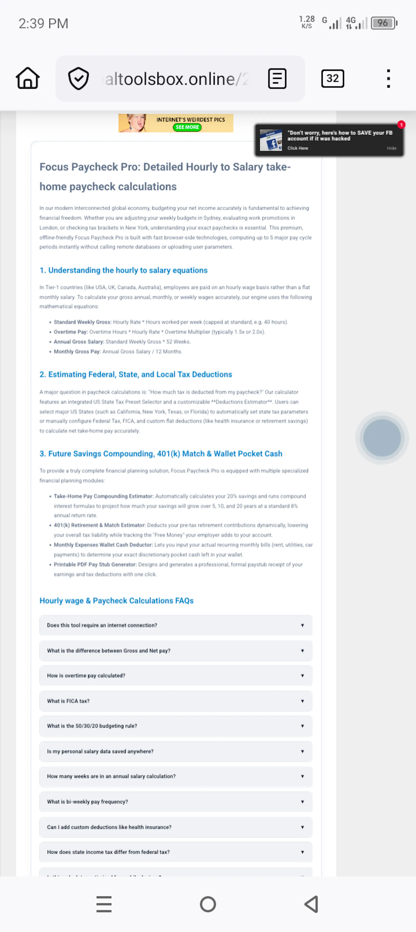 Hourly to Salary Paycheck Calculator screenshot 2