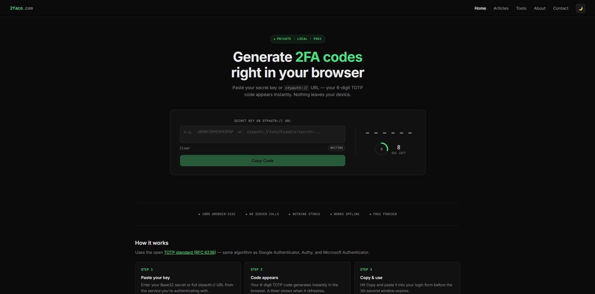 2faco - Main product screenshot demonstrating key features and user interface