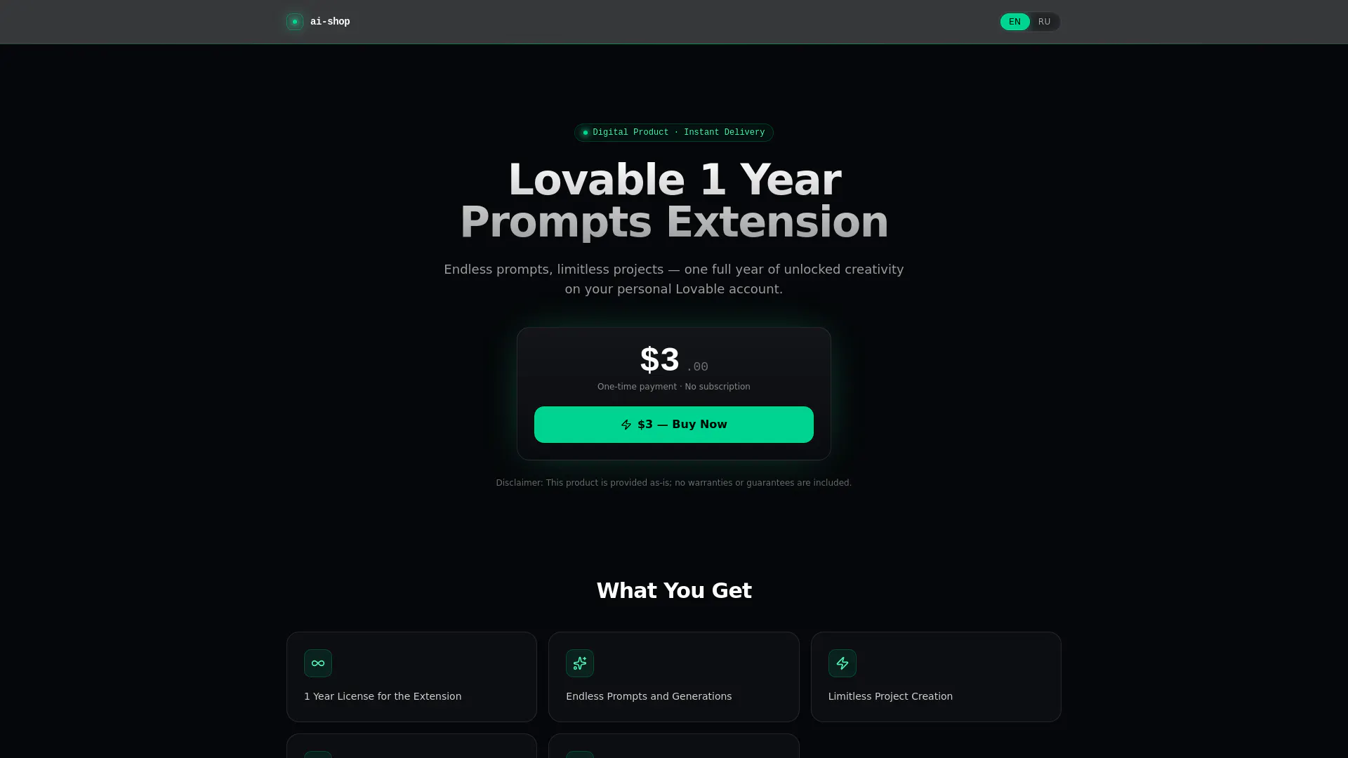 Lovable AI 1 Year Prompts Extension — $3 gallery image