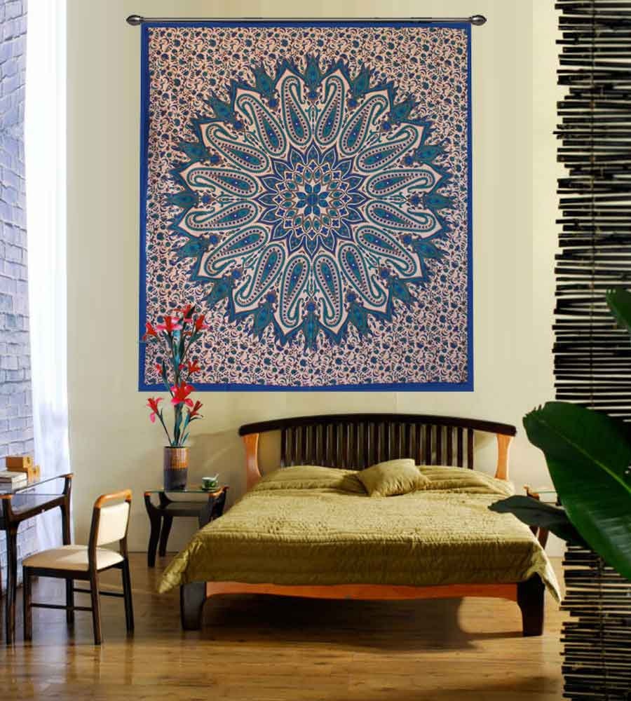 Indian Urban Peacock Mandala Wall Tapestry