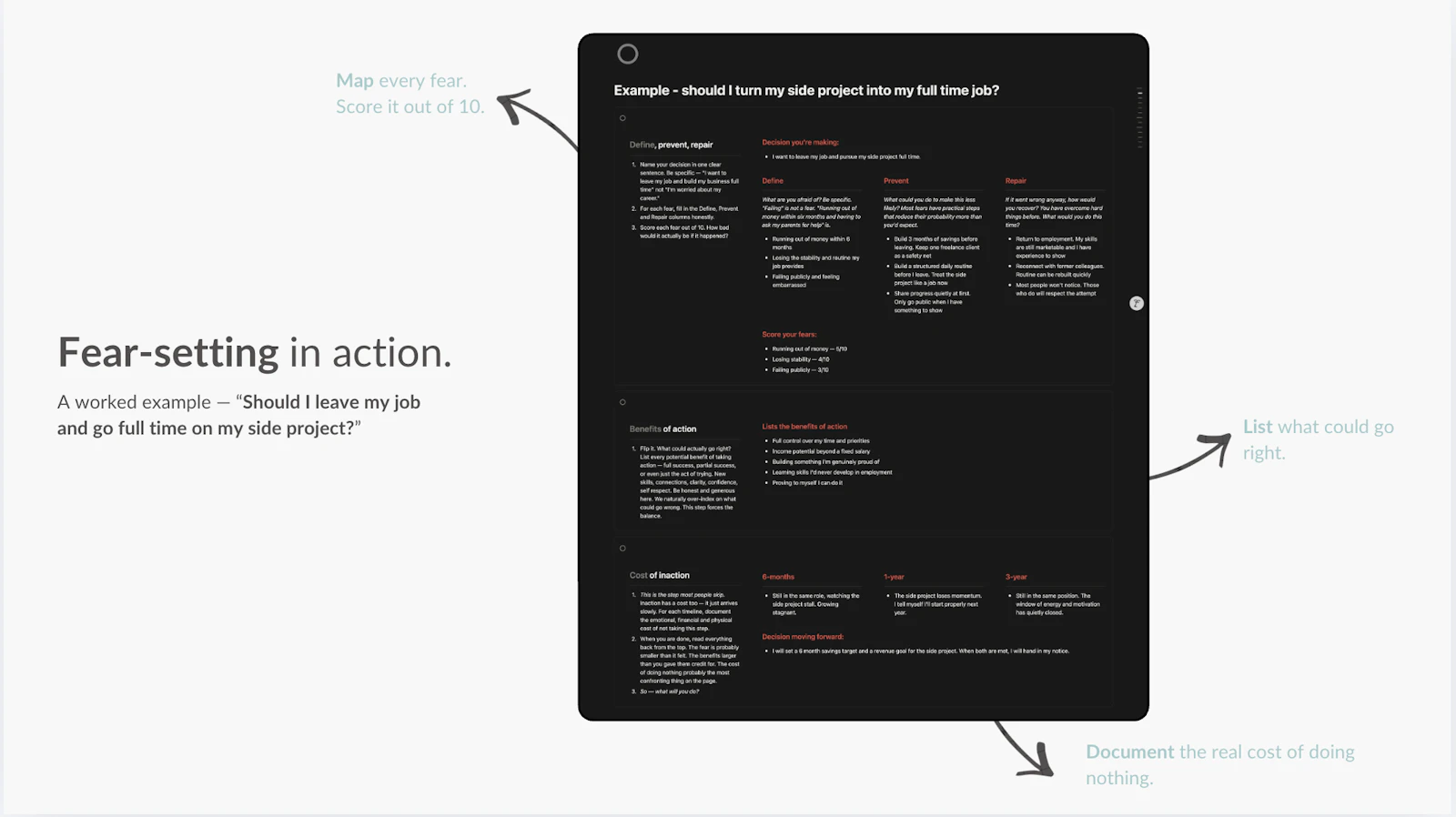 Fear-Setting (a Tim Ferriss exercise) screenshot 2