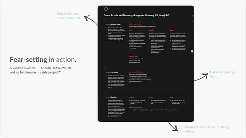 Fear-Setting (a Tim Ferriss exercise) screenshot 2