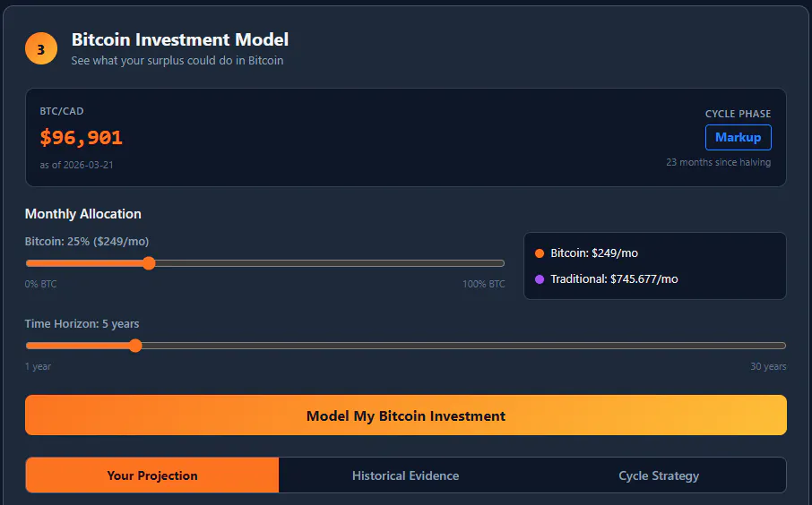 Banner del producto Savings/Bitcoin Dollar Cost Average Calc
