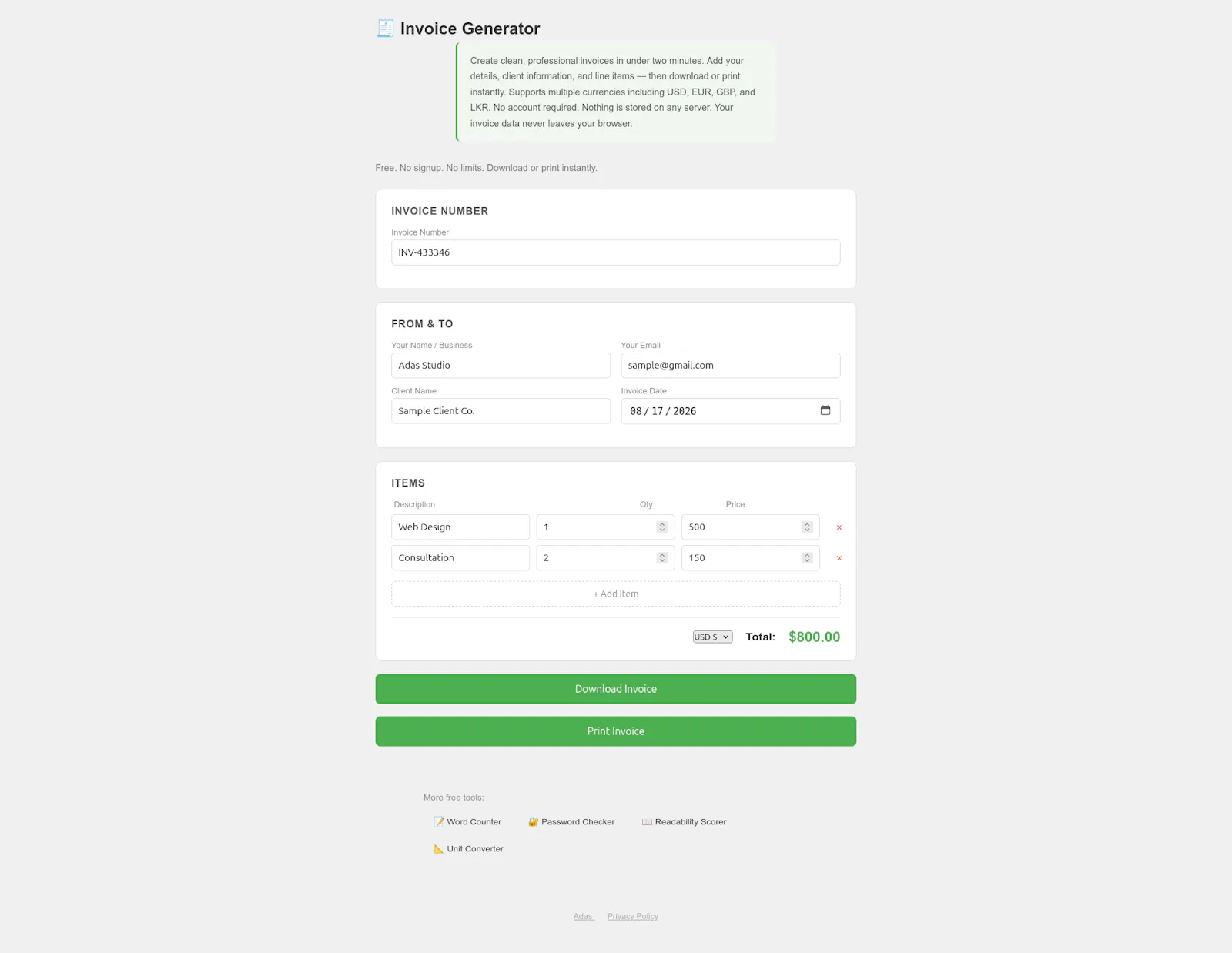 Invoice Generator by Adas screenshot 1