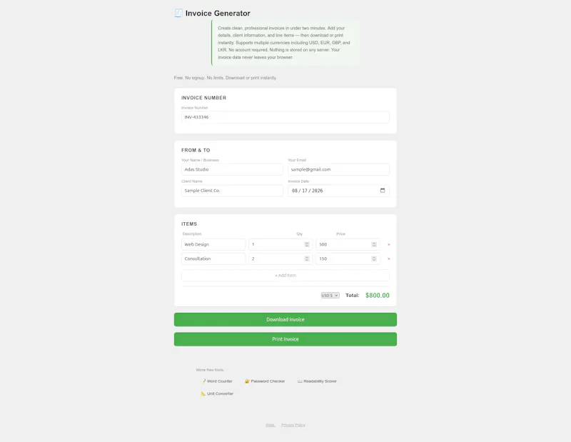 Invoice Generator by Adas screenshot 1