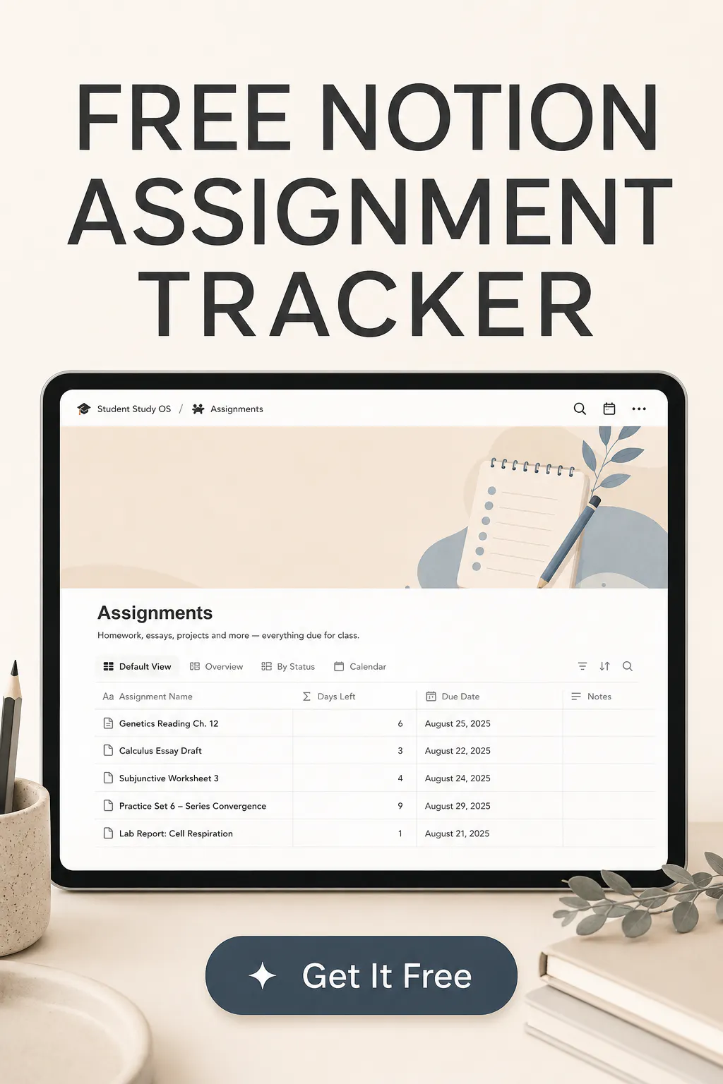 Minimal Notion Assignment Tracker