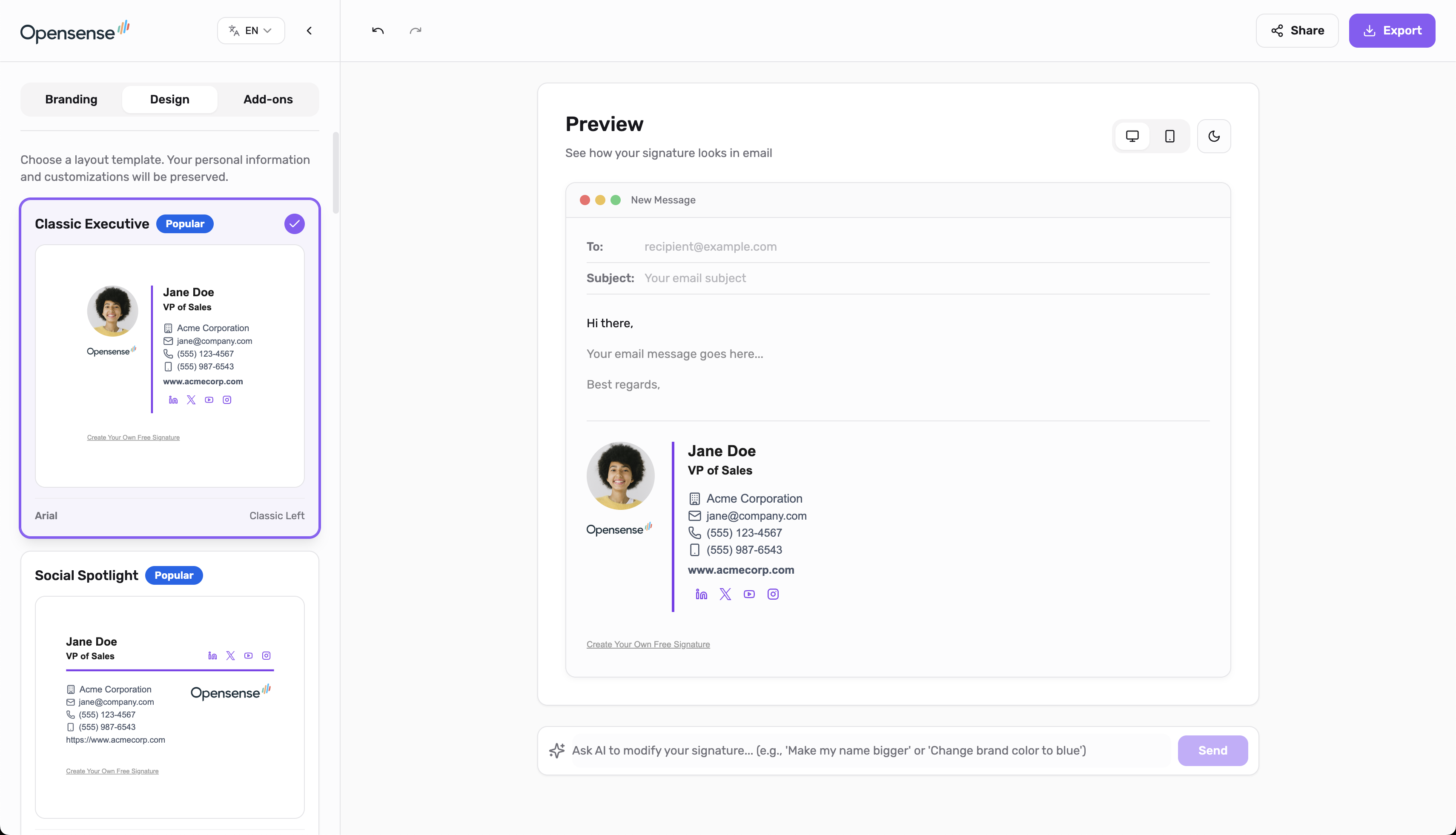 Opensense AI Email Signature Generator - Screenshot 3 preview