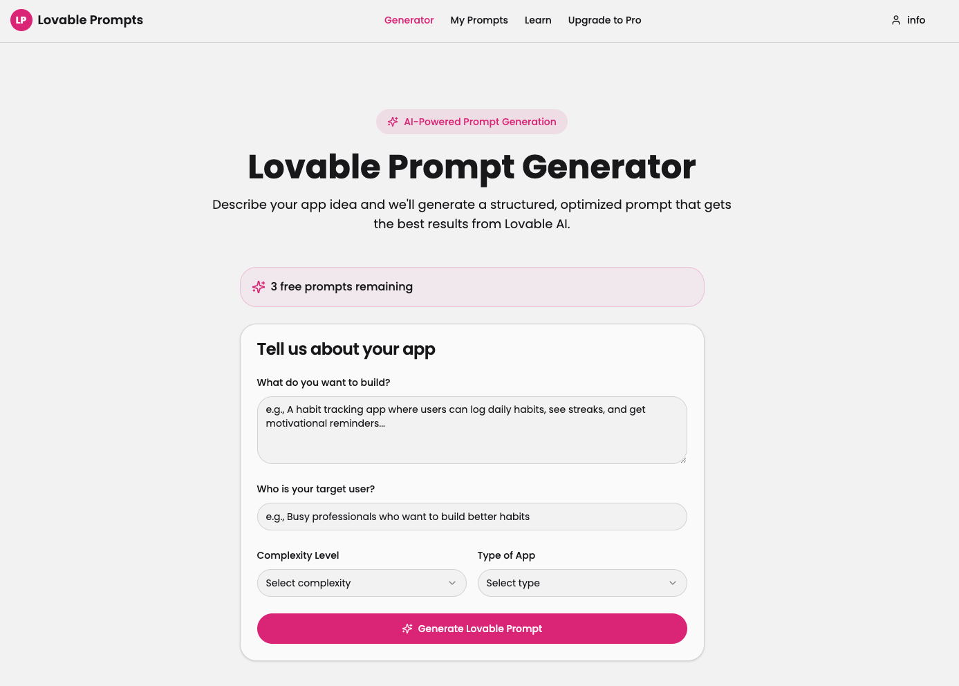 Lovable-prompts.com - Screenshot 3 showing product features and functionality