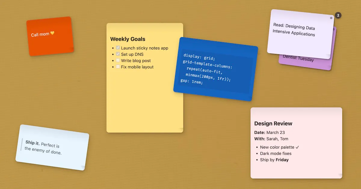 Sticky Notes: Free Privacy First Web App のプロダクトバナー